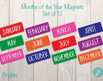 Calendar Magnets, Classroom Organization Magnets, Months of the Year Magnets, Homeschool Magnets, Whiteboard Magnets Month Magnets Set of 12