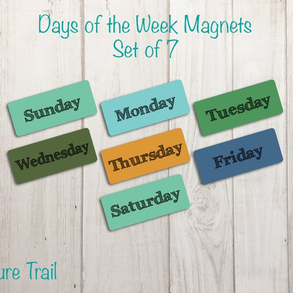 Calendar Magnets, Classroom Organization Magnets, Days of the Week Magnets, Homeschool Magnets, Whiteboard Magnets Family Magnets Set of 7