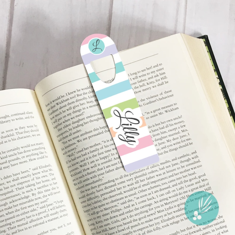 Personalized Metal Bookmark Customized Metal Bookmark Cute Bookmarks Personalized Gift for Women Gift Ideas Rainbow Stripe Aluminum Bookmark image 2