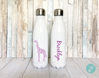 Giraffe Water Bottle, Personalized Water Bottle, Giraffe Gifts for Women Stainless Steel Water Bottle Name Water Bottle Pretty Water Bottle