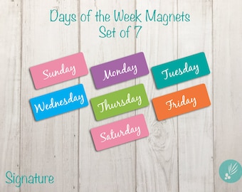 Calendar Magnets, Classroom Organization Magnets, Days of the Week Magnets, Homeschool Magnets, Command Center Whiteboard Magnets Set of 7