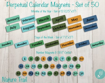 Perpetual Calendar Magnet Set, Homeschool Calendar Magnets, Magnetic Calendar, Classroom Calendar Set, Whiteboard Magnets, Family Calendar