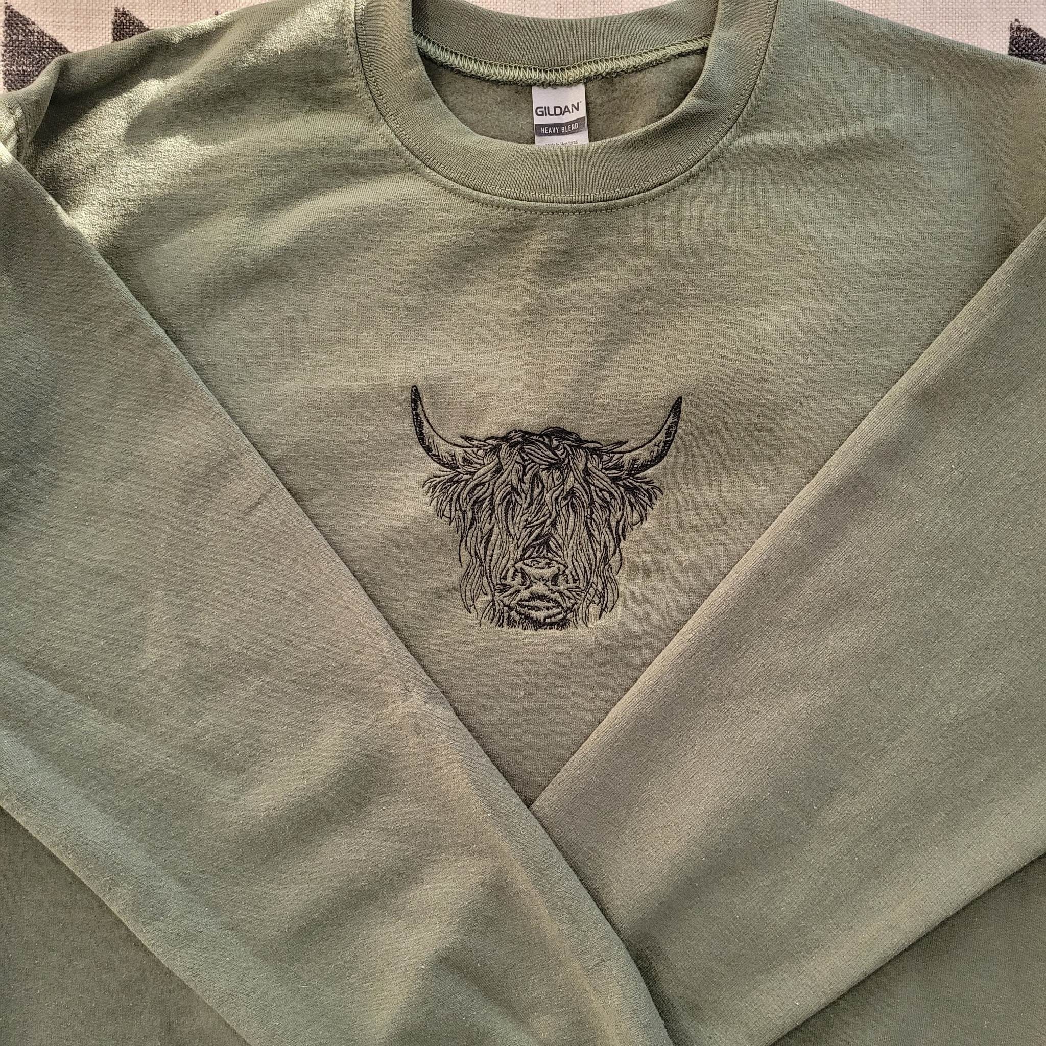 Highland Cow, Embroidered Sweatshirt