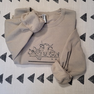 Farm Animal sweatshirt, embroidered Cow Crewneck