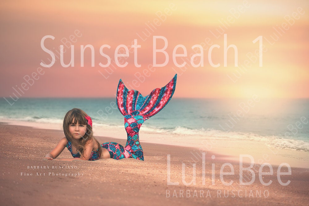 Sunset Beach Digital Background 1, Dreamy Beach Digital Backdrop, Ocean ...