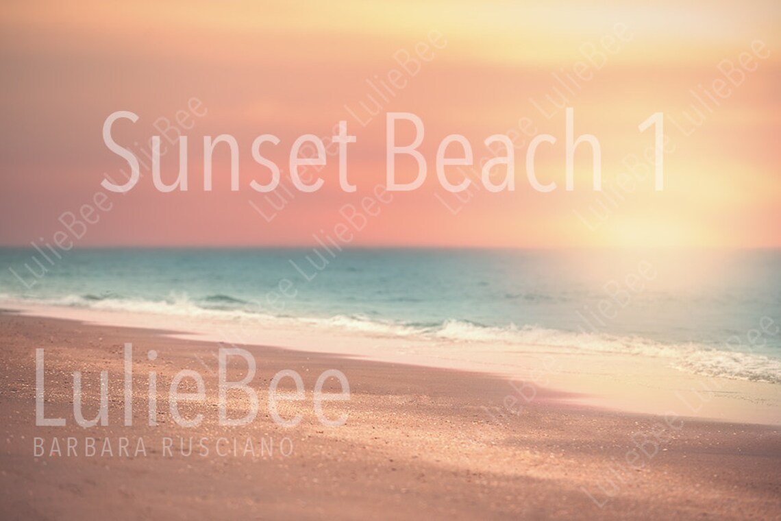 Sunset Beach Digital Background 1, Dreamy Beach Digital Backdrop, Ocean ...