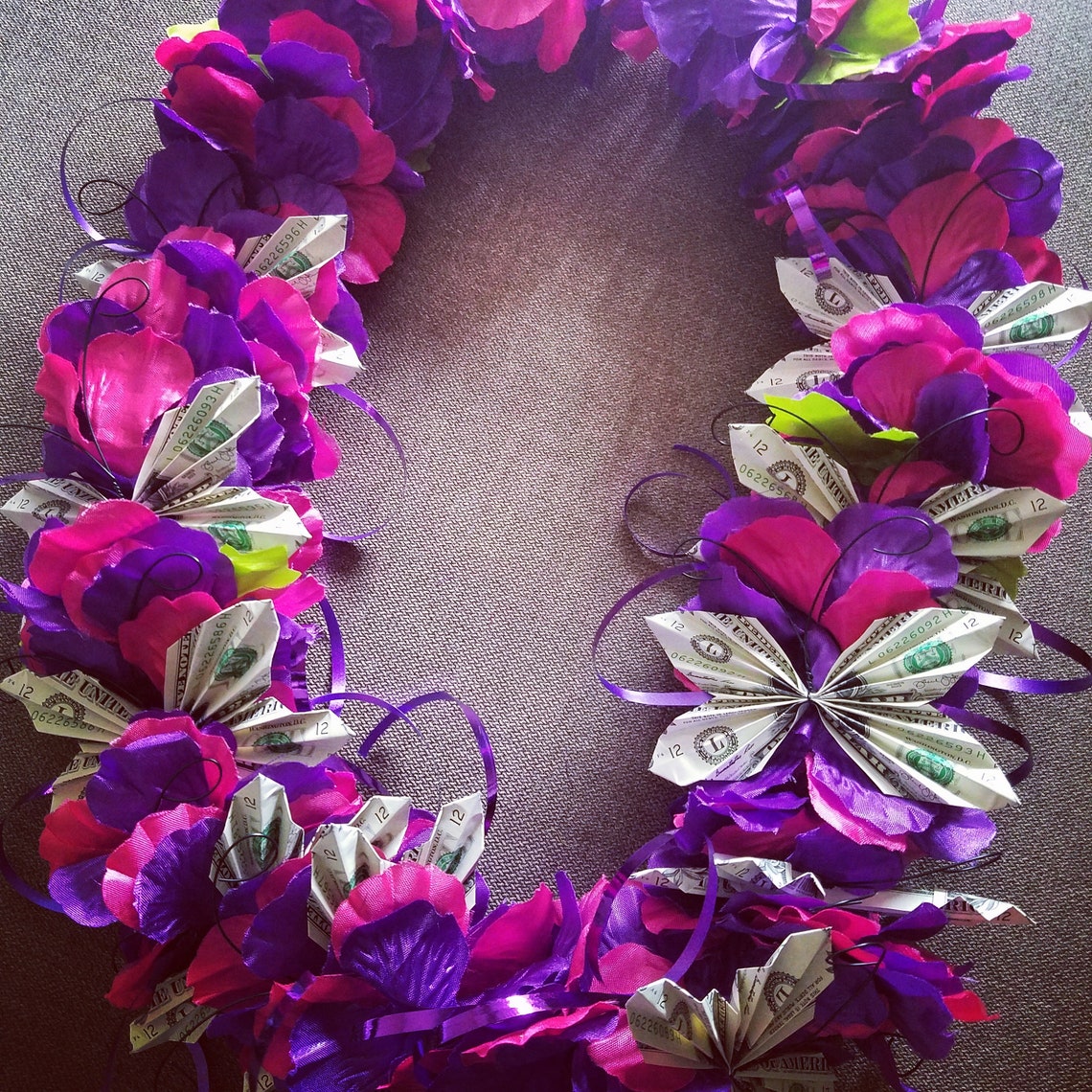 Custom flower money lei w/ butterfly bills Etsy