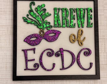 Custom Mardi Gras Krewe Sign – Glitter Mask Wall Decor