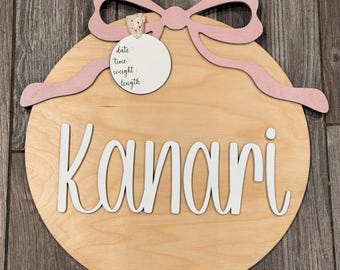 Personalized Bow Wooden Name Sign – Hospital Door Hanger, Nursery Decor
