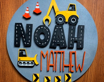 Construction name sign| Personalized Truck gift |Nursery construction name| Kids decor personalized wood | Kids sign 3d