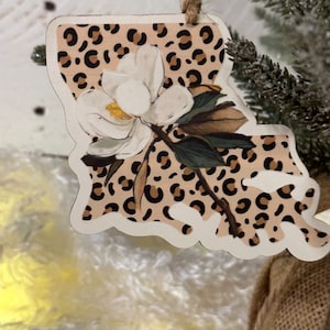 Magnolia leopard Louisiana State ornament | magnolia Christmas ornament | State flower ornament
