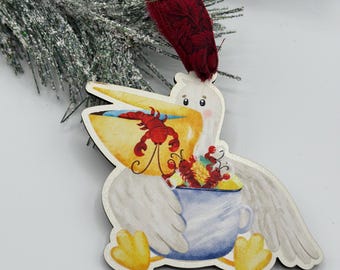 Pelican & Crawfish Christmas Ornament | Louisiana Coastal Decor