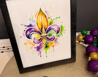 Mardi Gras Fleur-de-Lis UV Printed Sign | Colorful Louisiana Decor | Fat Tuesday Wall Art