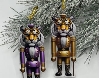 Tiger Nutcracker Ornaments / Purple & Gold Tiger King Christmas Decor
