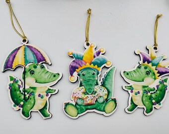 Mardi Gras Gator Ornament Set – Festive Alligator Decorations for Carnival Season