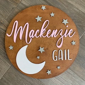 Moon and stars name sign| Custom Nursery decor | personalized baby room decor | nursery sign