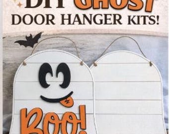 DIY Ghost Door Hanger Kit | Halloween Boo Sign | Wood Cutout Craft Kit | Boy or Girl Ghost | Paintable Wood Sign | Halloween Decor Kit