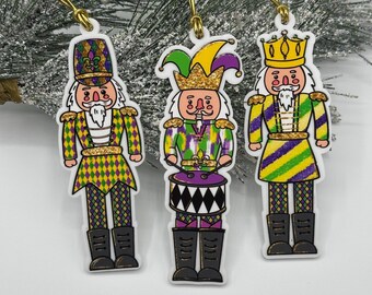 Mardi Gras Nutcracker Ornaments: Jester, King, Harlequin Set