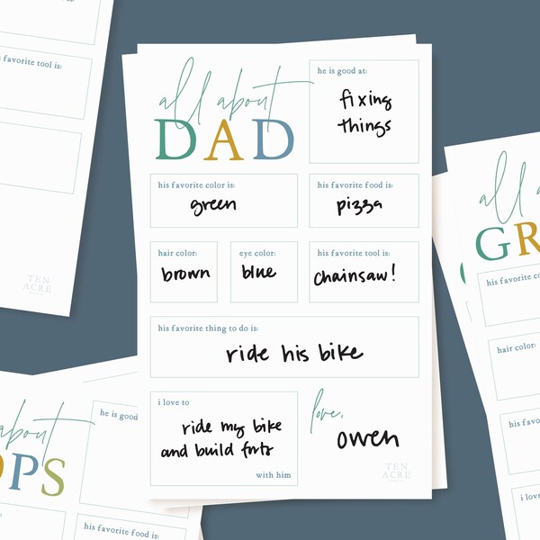 All About Dad Printable | Gift for Dad | Gift for Grandpa | Birthday Gift for Dad | Printable Craft | All About My Dad
