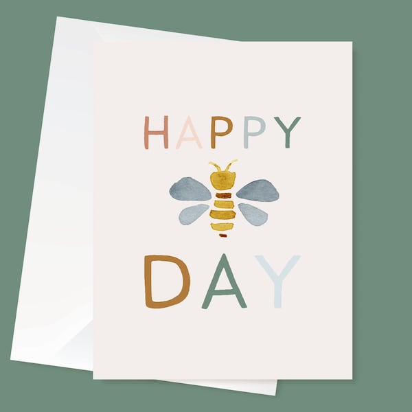 Happy Birthday Card | Happy Birthday | Happy Bee Day | Birthday Card | Colorful Card | Bumble Bee | Greeting Cards | Paper & Party Supplies