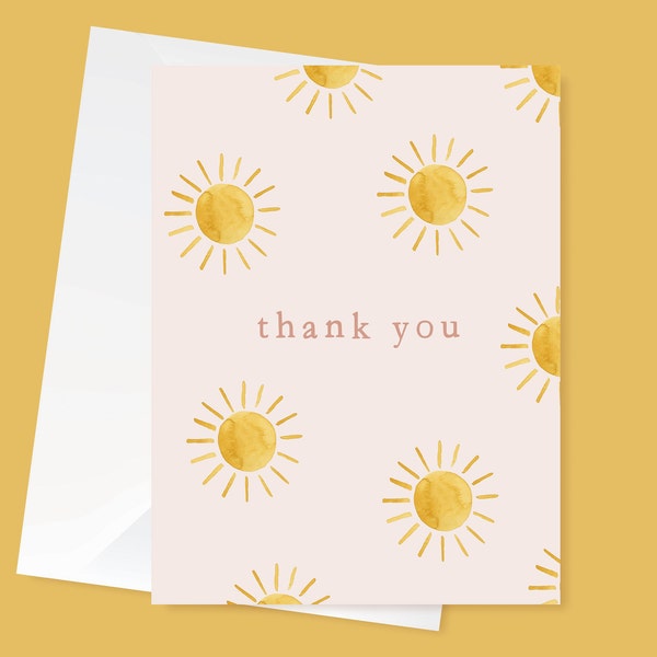 Thank You Card | Sunshine Birthday Theme | Sunshine Thank You | First Birthday | First Birthday Party Thank You | Party Favor | Pattern Card