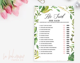 He Said She Said Bridal Shower Game, Bridal Shower Game, Bridal Shower Printable, Bride or Groom Game, Printable - Charlotte