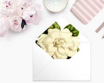 Printable Envelope Liner  | Botanical Envelope Liner | Envelope Liner Template - White Magnolia