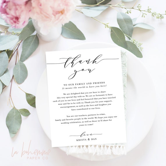 Wedding Thank You Letter / Wedding Thank You Note Printable | Etsy