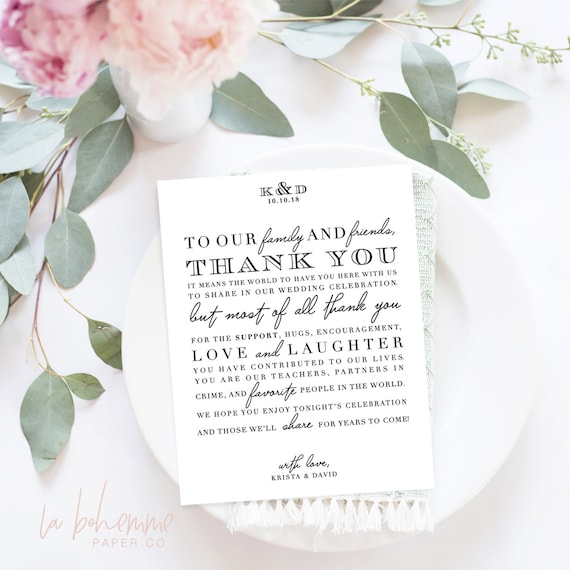 Wedding Thank You Letter / Wedding Thank You Note Printable Etsy