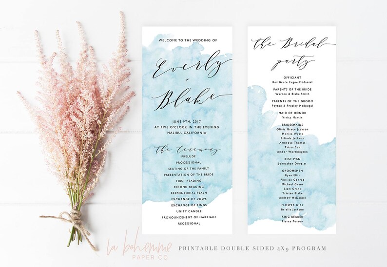 Modern Seaside Printable Wedding Program Wedding Program Custom Order of Ceremony