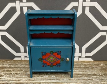 Vintage LISA of DENMARK Cabinet Hutch Dollhouse Miniature | Bavarian Style Kitchen Dining Dolls House Wood Furniture | HTF Lundby 1:18