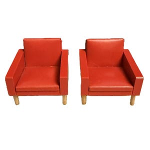 Vintage LUNDBY Red Faux Leather Chair Dollhouse Miniature | 1970s MCM Style Pleather Furniture image 1