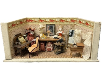 Antique German Ladies Boutique Tailor Shop | Miniature Dollhouse Room Box, Furnished