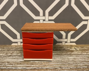 Vintage BRIO Mobilia Counter Desk w Drawers Dollhouse Miniature | 1970s MCM Plastic Kitchen Furniture