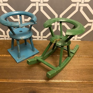 Vintage GERMAN Baby Highchair Rocker Dollhouse Miniature Set | Antique Children&#39;s Kid Child Nursery Wood Furniture | 1:10 Scale