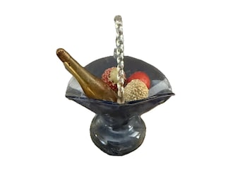 Antique LAUSCHA Glass Basket Dollhouse Miniature | 1910s Handblown German Bottle Fruit