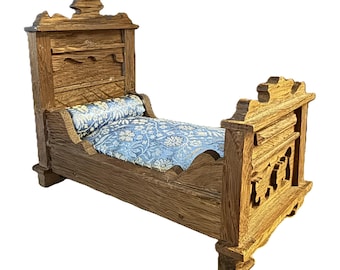 Antique GERMAN Bed Miniature Dollhouse | 1880s Bedroom Furniture