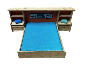 Vintage LISA of DENMARK Headboard Bed Unit Miniature | 1970s Bedroom Dollhouse Furniture
