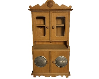 Antique German Kitchen Hutch Miniature | Early 1900s Wood Dollhouse Furniture (10" Tall)