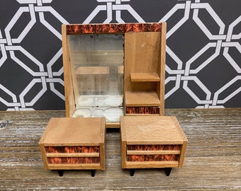 Vintage German Bedroom Set: MCM Dollhouse Miniature Furniture