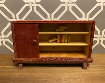 Vintage German Dollhouse Miniature Wood Bookcase: MCM 1950s Furniture