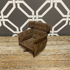 Vintage LISA of DENMARK Faux Leather Armchair Dollhouse Miniature | Mid-Century Chair Brown &quot;Pleather&quot; Dolls House Furniture | 1:18