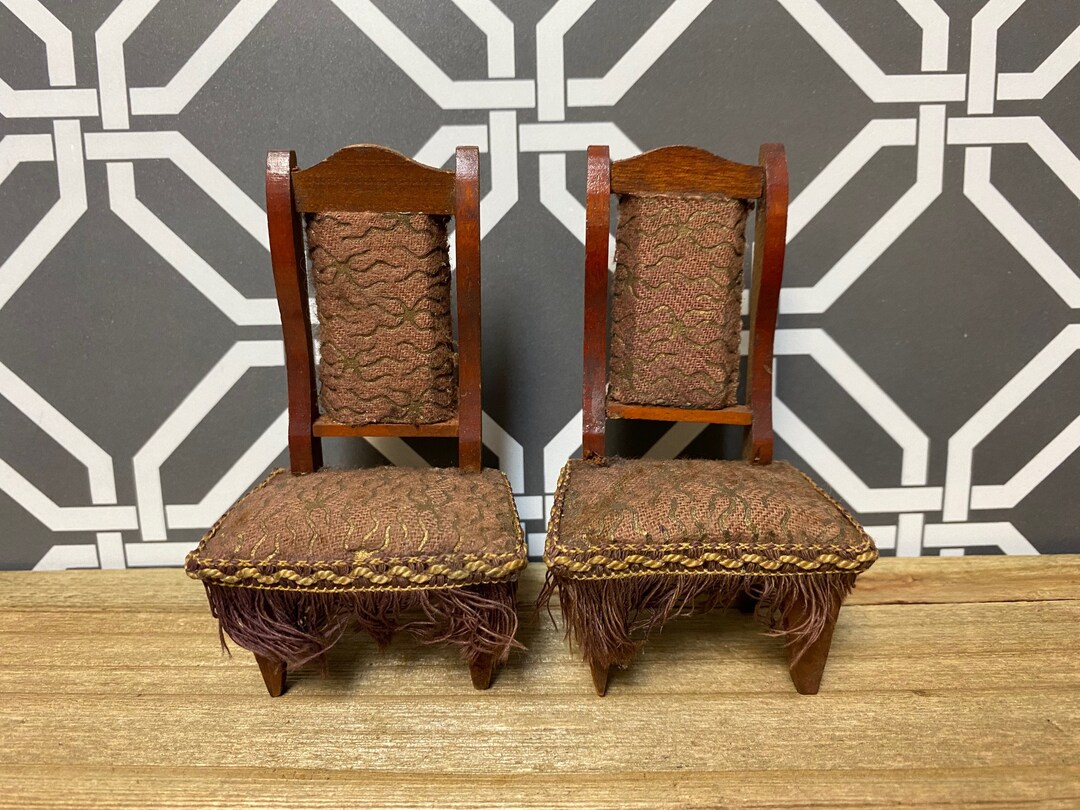 Antique GERMAN Chairs Burgundy Silk Fabric Dollhouse Miniature Etsy