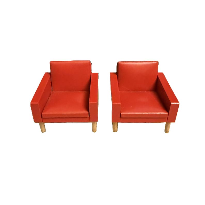Vintage LUNDBY Red Faux Leather Chair Dollhouse Miniature | 1970s MCM Style Pleather Furniture image 1