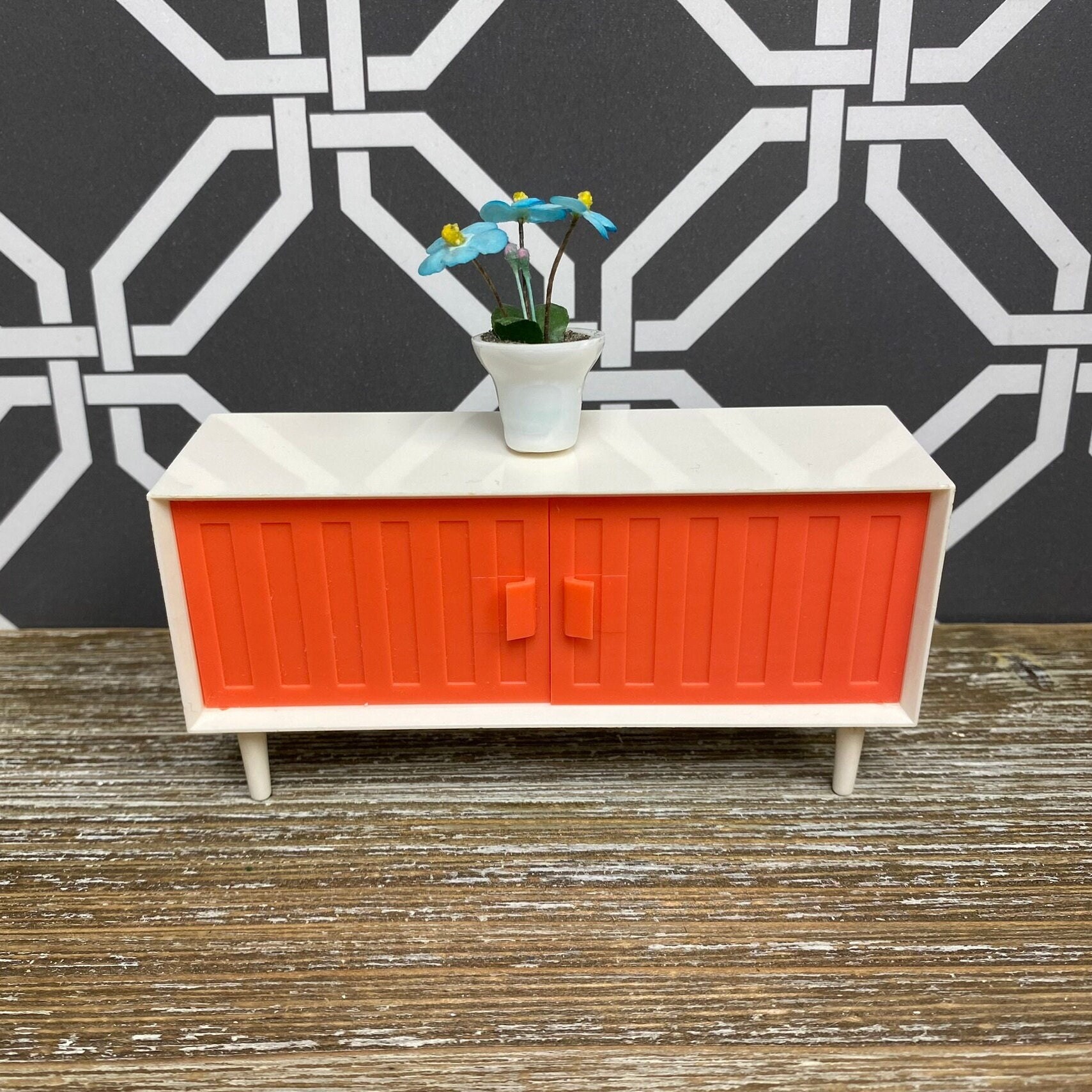 Vintage EUROPA Orange Sideboard Credenza Dollhouse Miniature | 1960s Plastic Dolls Brio Mid-century Modern MCM Furniture | 1:16 Rare HTF