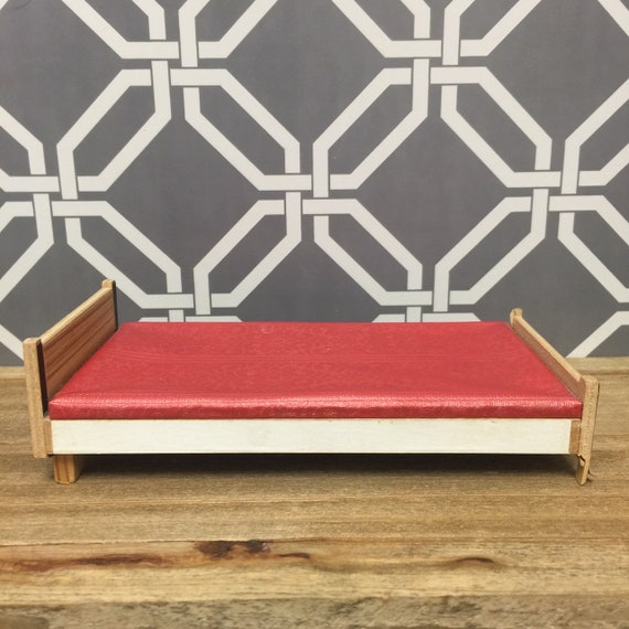 Vintage Fritz Altmann German Dollhouse Miniature Bedroom Set Wooden Bed Nightstands 1950s 1960s Mid Century Modern Furniture