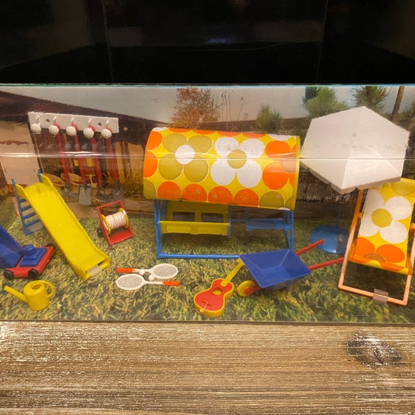 Vintage MODELLA GartenParty Garden Party German Dollhouse Miniature Set | Patio Plastic Furniture Midcentury Modern 1960s | NOS Original Box