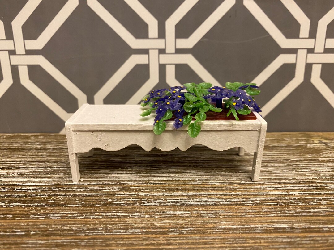 Vintage LUNDBY White Planter Bench W Plants Purple Flowers Dollhouse ...