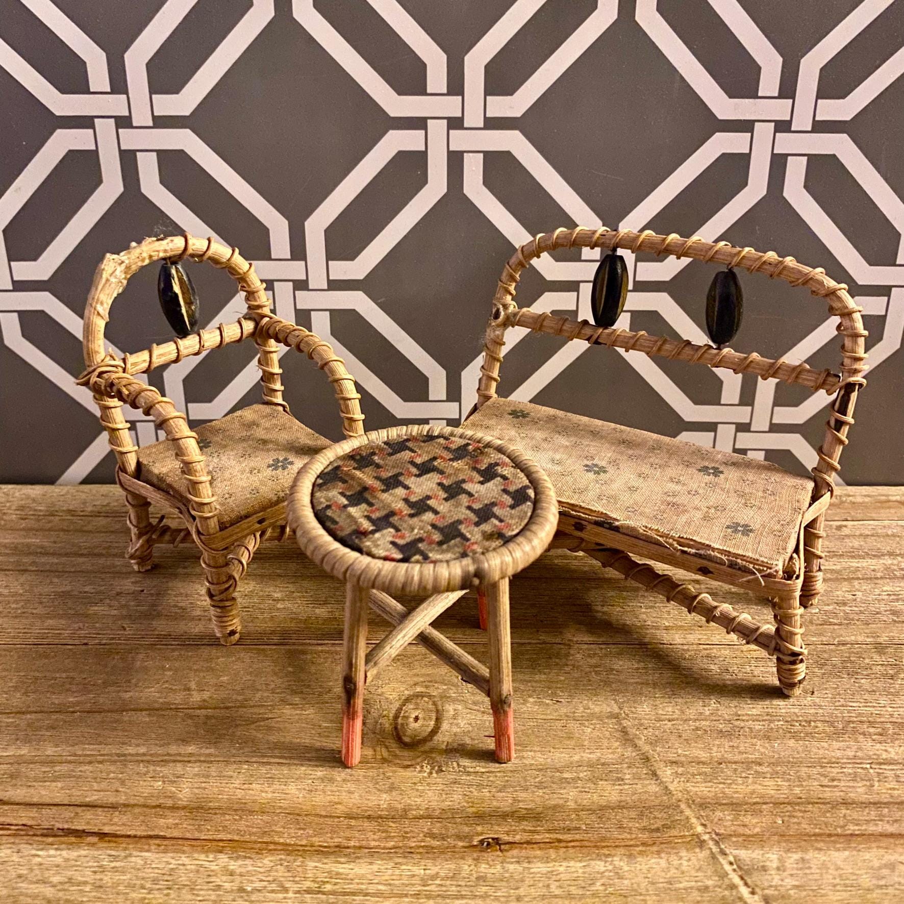 Rattan Doll Table fashionable and Chairs