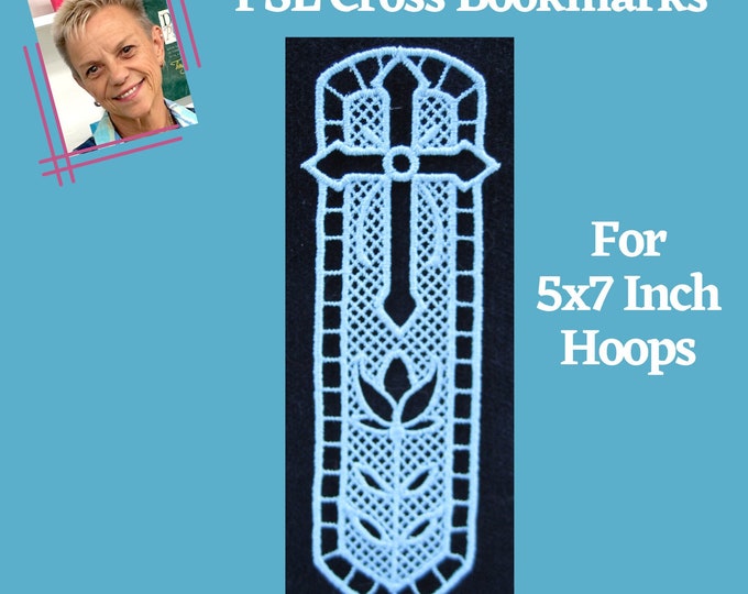 Elegant FSL Cross Bookmarks - Exquisite Christian Designs for Machine Embroidery Enthusiasts with 5x7 Inch Hoops